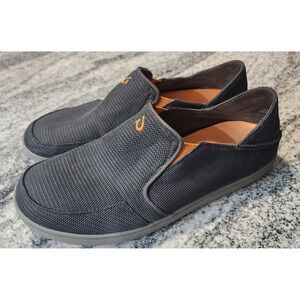 OLUKAI NOHEA MESH SLIP ON SHOES MENS SIZE 11 GRAY ORANGE BOAT SNEAKERS DROP HEEL